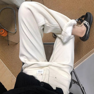 White Women’s Wide - Leg Denim Jeans – Loose Waist Cowboy Style with Button Detail | Street Hipster Winter - Negative Apparel