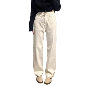 White Women’s Wide - Leg Denim Jeans – Loose Waist Cowboy Style with Button Detail | Street Hipster Winter - Negative Apparel