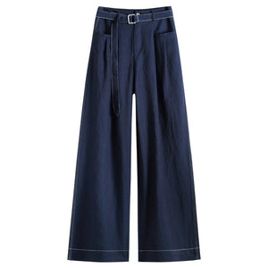 Wide - leg jeans women's 2025 new blue belt, thin and tall, versatile, high - end spring casual pants - Negative Apparel