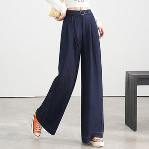 Wide - leg jeans women's 2025 new blue belt, thin and tall, versatile, high - end spring casual pants - Negative Apparel