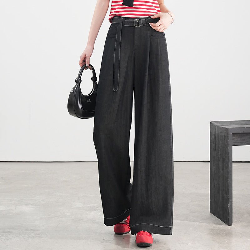 Wide - leg jeans women's 2025 new blue belt, thin and tall, versatile, high - end spring casual pants - Negative Apparel