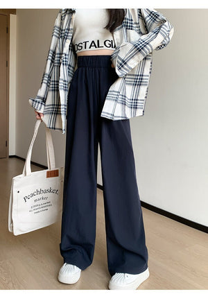 Wide - leg pants for women Spring women's petite 2025 new high waist drape casual straight pants lazy style Yamamoto pants - Negative Apparel