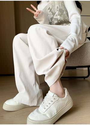 Wide - leg pants for women Spring women's petite 2025 new high waist drape casual straight pants lazy style Yamamoto pants - Negative Apparel