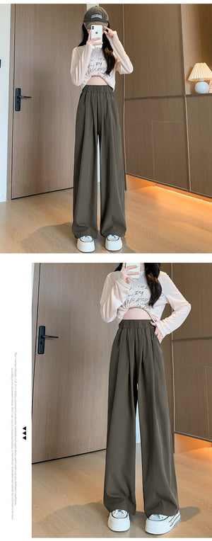 Wide - leg pants for women Spring women's petite 2025 new high waist drape casual straight pants lazy style Yamamoto pants - Negative Apparel