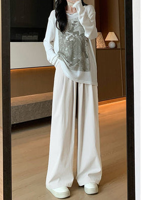 Wide - leg pants for women Spring women's petite 2025 new high waist drape casual straight pants lazy style Yamamoto pants - Negative Apparel