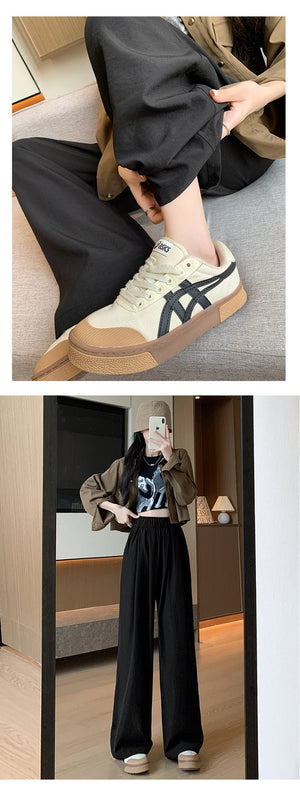 Wide - leg pants for women Spring women's petite 2025 new high waist drape casual straight pants lazy style Yamamoto pants - Negative Apparel