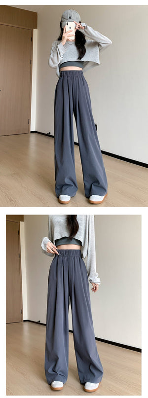 Wide - leg pants for women Spring women's petite 2025 new high waist drape casual straight pants lazy style Yamamoto pants - Negative Apparel