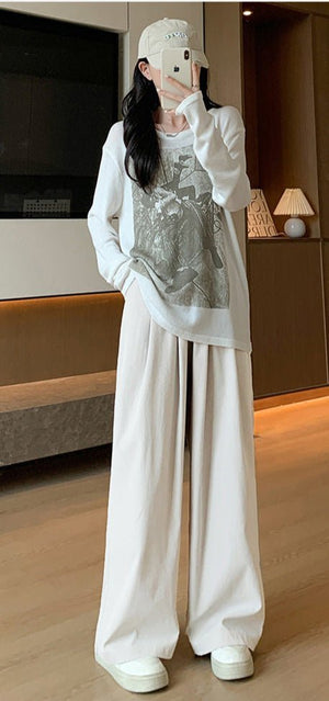 Wide - leg pants for women Spring women's petite 2025 new high waist drape casual straight pants lazy style Yamamoto pants - Negative Apparel