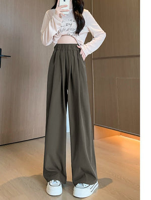Wide - leg pants for women Spring women's petite 2025 new high waist drape casual straight pants lazy style Yamamoto pants - Negative Apparel