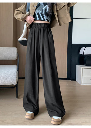 Wide - leg pants for women Spring women's petite 2025 new high waist drape casual straight pants lazy style Yamamoto pants - Negative Apparel