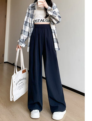 Wide - leg pants for women Spring women's petite 2025 new high waist drape casual straight pants lazy style Yamamoto pants - Negative Apparel