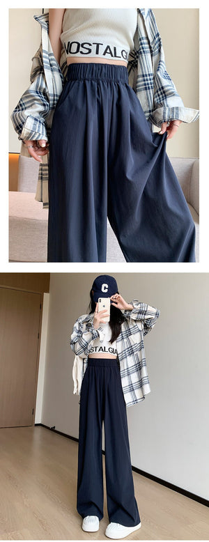 Wide - leg pants for women Spring women's petite 2025 new high waist drape casual straight pants lazy style Yamamoto pants - Negative Apparel