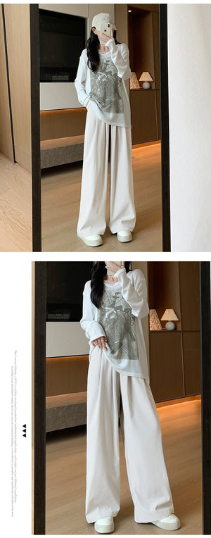 Wide - leg pants for women Spring women's petite 2025 new high waist drape casual straight pants lazy style Yamamoto pants - Negative Apparel