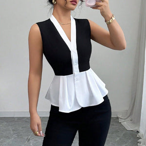 wink sleeveless shirt 2025 summer an and n commuter style fake two - piece cardigan shirt for women - Negative Apparel