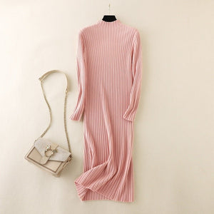 Winter knitted sweater dress over the knee new half - high collar thickened dress - Negative Apparel