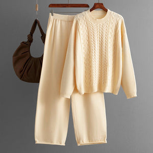 Winter loose twist pullover sweater women's suit knitted wide - leg pants co - ord set - Negative Apparel