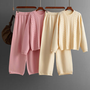 Winter loose twist pullover sweater women's suit knitted wide - leg pants co - ord set - Negative Apparel