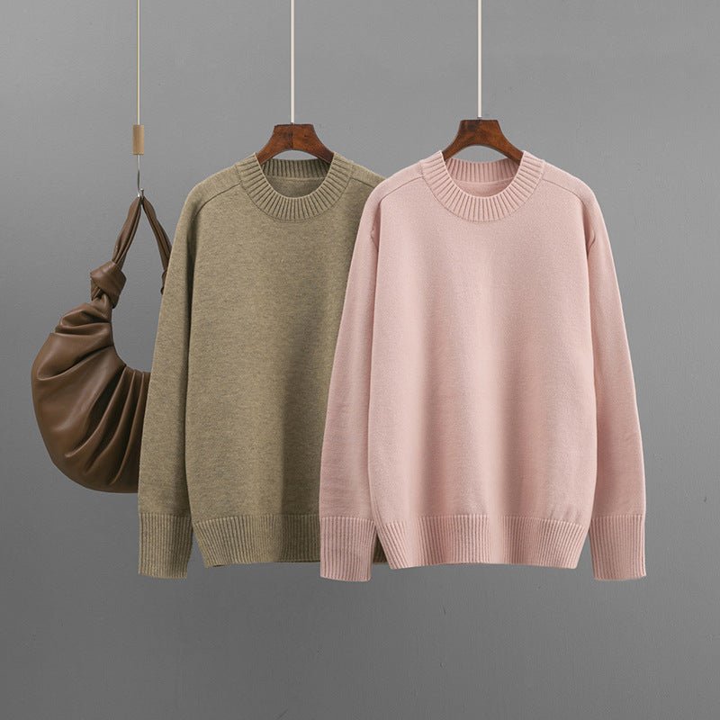 Winter new basic round neck solid color loose pullover sweater women's knitted bottoming shirt top - Negative Apparel