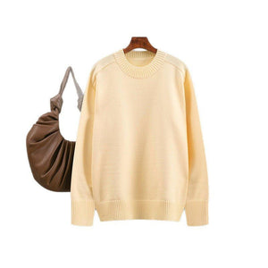 Winter new basic round neck solid color loose pullover sweater women's knitted bottoming shirt top - Negative Apparel