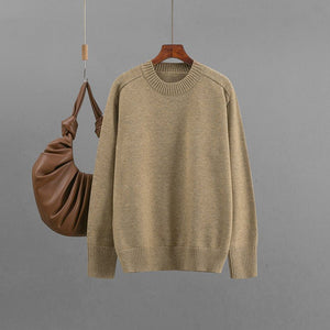 Winter new basic round neck solid color loose pullover sweater women's knitted bottoming shirt top - Negative Apparel