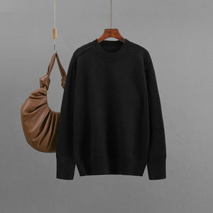 Winter new basic round neck solid color loose pullover sweater women's knitted bottoming shirt top - Negative Apparel
