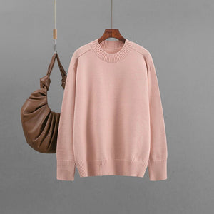 Winter new basic round neck solid color loose pullover sweater women's knitted bottoming shirt top - Negative Apparel