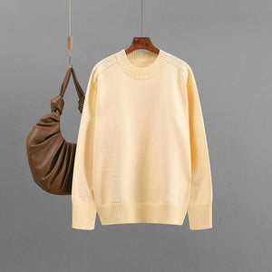 Winter new basic round neck solid color loose pullover sweater women's knitted bottoming shirt top - Negative Apparel