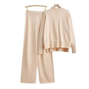 Winter new knitted top wide leg pants fashion temperament two - piece set - Negative Apparel