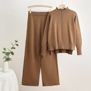 Winter new knitted top wide leg pants fashion temperament two - piece set - Negative Apparel