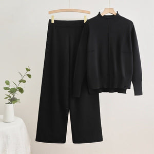Winter new knitted top wide leg pants fashion temperament two - piece set - Negative Apparel