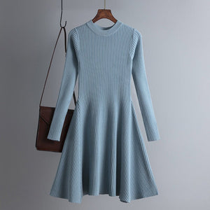 Winter women's clothing knitted long - sleeved solid color slim - fitting dress - Negative Apparel