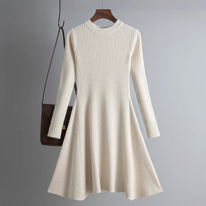 Winter women's clothing knitted long - sleeved solid color slim - fitting dress - Negative Apparel