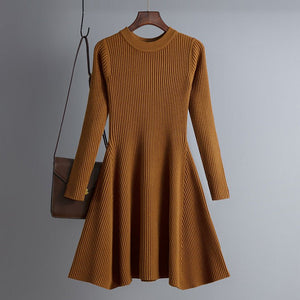 Winter women's clothing knitted long - sleeved solid color slim - fitting dress - Negative Apparel