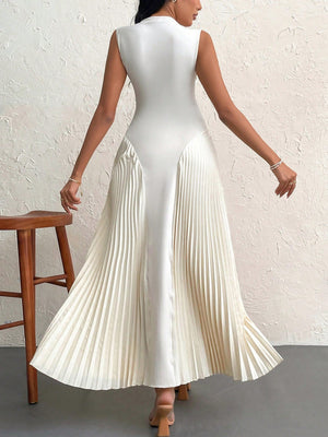 Women Elegant Pleated Tight - Fitting A - Line Dress - Negative Apparel