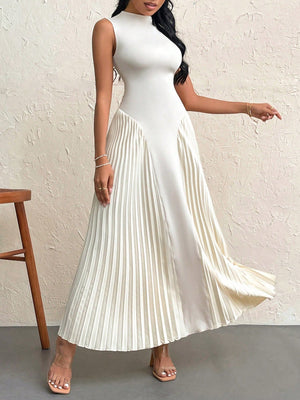 Women Elegant Pleated Tight - Fitting A - Line Dress - Negative Apparel