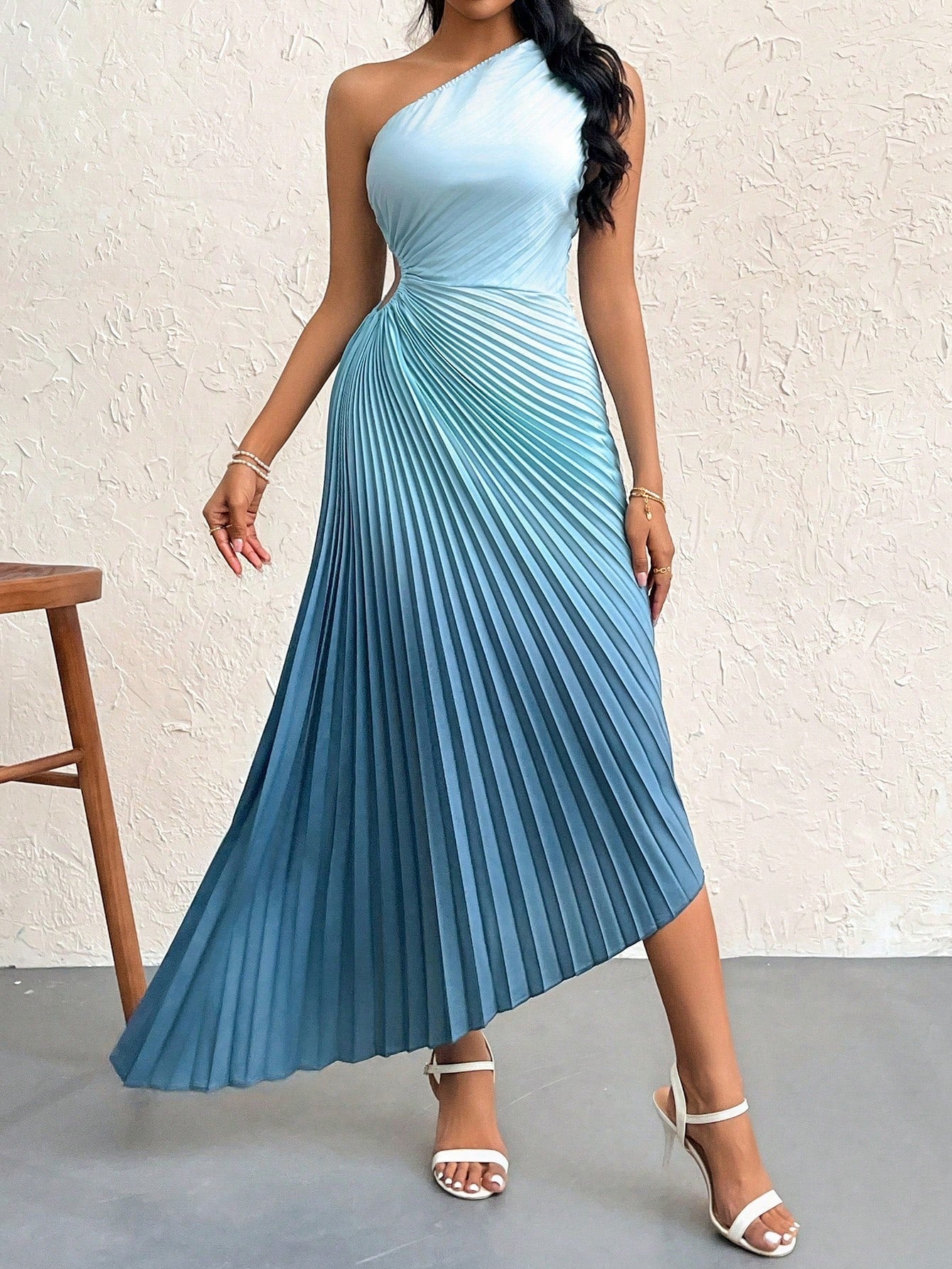 Women Summer Casual Holiday Elegant Music Festival Tie - Dye Tie Dye Print Hollow Ruffle Hem Dress Hawaii - Negative Apparel