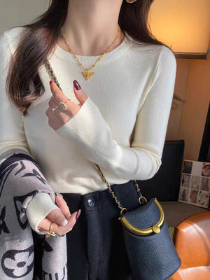 Women’s Andy Velvet Slim - Fit Pullover Sweater – Soft Gentle Wind Knit - Negative Apparel