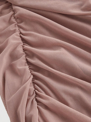 Women's Apricot Color Halter Neck Fish Tail Hem Long Dress FD - Negative Apparel