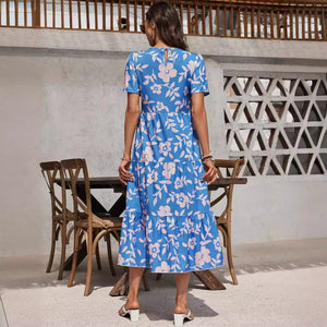 Women's big flower fashion multi - layer ruffle edge patchwork long dress - Negative Apparel