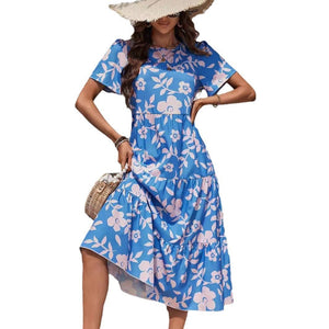 Women's big flower fashion multi - layer ruffle edge patchwork long dress - Negative Apparel