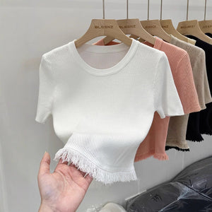 Women’s Bingshuang Silk Tassel T-Shirt – Sweet & Spicy Slim Fit Top - Negative Apparel