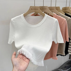 Women’s Bingshuang Silk Tassel T-Shirt – Sweet & Spicy Slim Fit Top - Negative Apparel