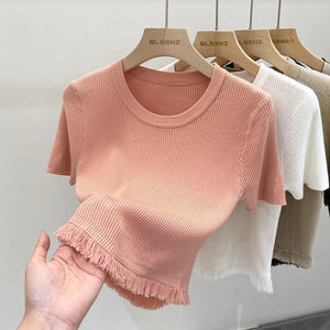 Women’s Bingshuang Silk Tassel T-Shirt – Sweet & Spicy Slim Fit Top - Negative Apparel