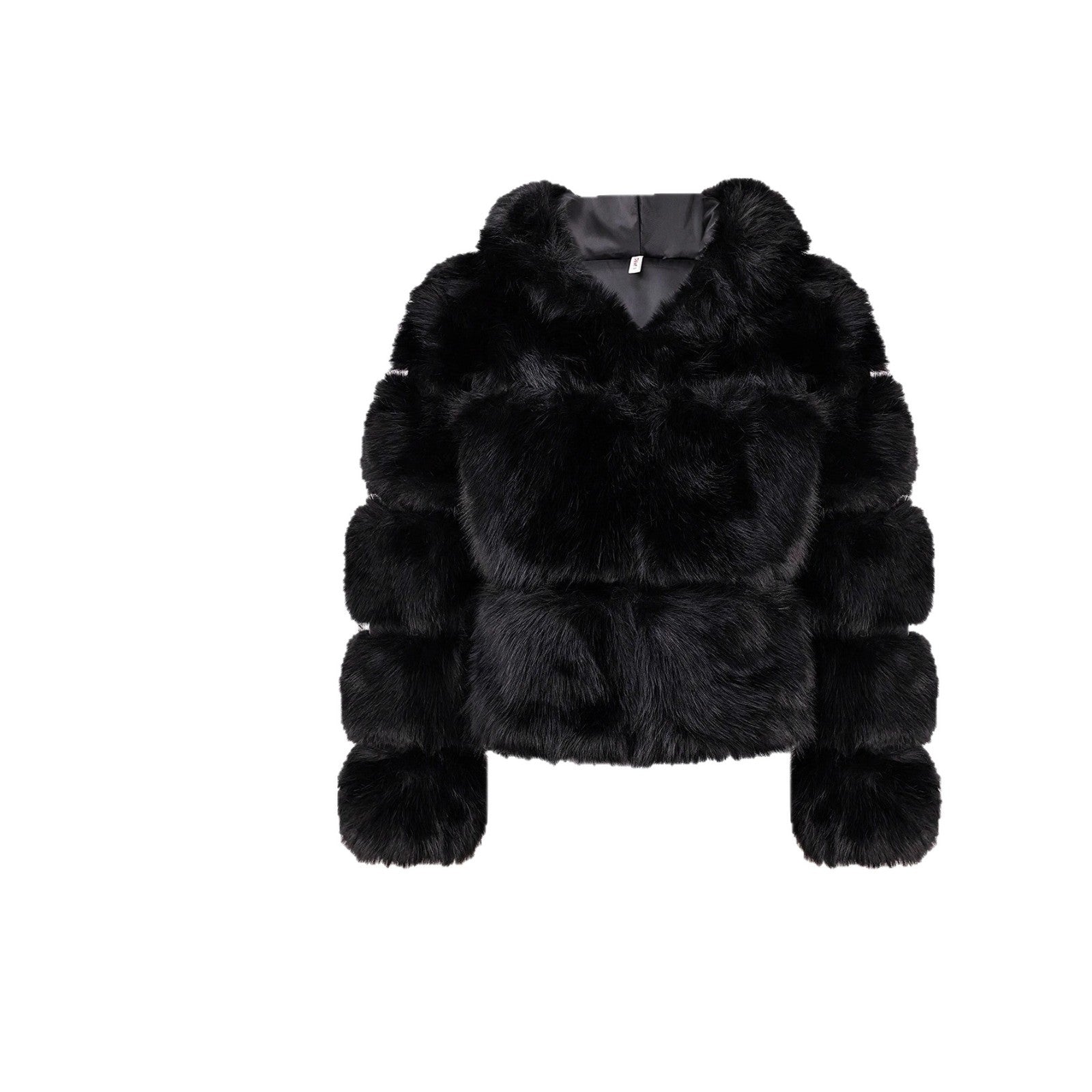 Women’s Black Hooded Long Fur Coat with Zipper - Negative Apparel