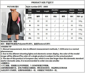 Women's black mesh sequins backless slim long - sleeved jumpsuit - Negative Apparel