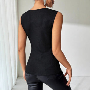 Women's black ribbed rhinestone decorative vest T-shirt top - Negative Apparel