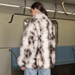 Women’s Black & White Faux Fur Jacket with Semi - Turtleneck & Pockets - Negative Apparel