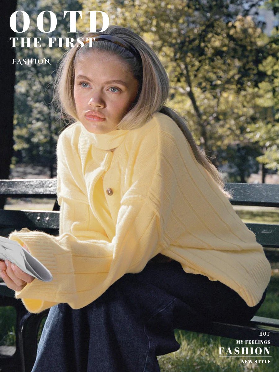 Women’s Button - Up Cardigan Sweater | Thick Knit Viscose Blend | Solid Color Korean Casual Style | Autumn 2025 Fashion - Negative Apparel