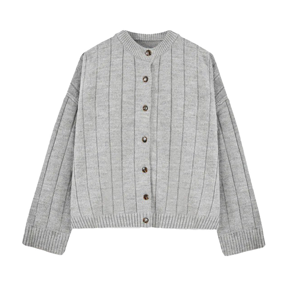 Women’s Button - Up Cardigan Sweater | Thick Knit Viscose Blend | Solid Color Korean Casual Style | Autumn 2025 Fashion - Negative Apparel