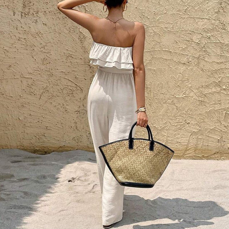 women's clothing 2025 summer an and n sleeveless tube top jumpsuit ruffled lace - up jumpsuit - Negative Apparel